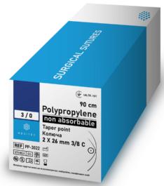 Поліпропілен. М3, USP 2/0, 90 см, голка зворотньо-ріжуча, 40 мм, 3/8 С, РР-2056